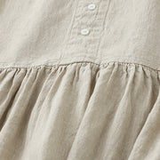 Buddha Stones Daily Casual Pure Color V-Neck Simple Buttons Design Sleeveless Midi Dress With Pockets