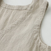 Buddha Stones Daily Casual Pure Color V-Neck Simple Buttons Design Sleeveless Midi Dress With Pockets