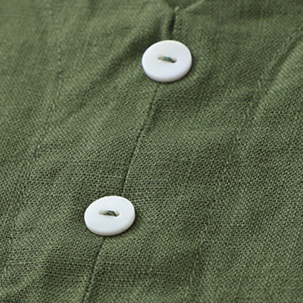 Buddha Stones Daily Casual Pure Color V-Neck Simple Buttons Design Sleeveless Midi Dress - image 14