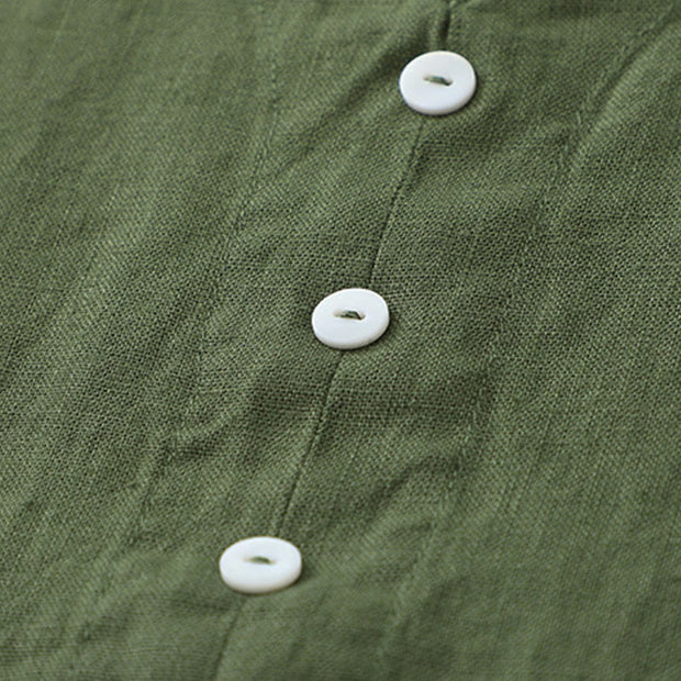 Buddha Stones Daily Casual Pure Color V-Neck Simple Buttons Design Sleeveless Midi Dress - image 13