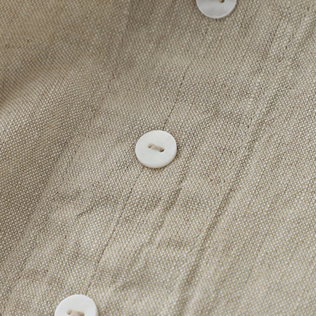 Buddha Stones Daily Casual Pure Color V-Neck Simple Buttons Design Sleeveless Midi Dress - image 5