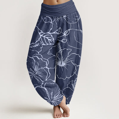Buddha Stones Morning Glory Flowers Pattern Design Women's Elastic Waist Harem Pants