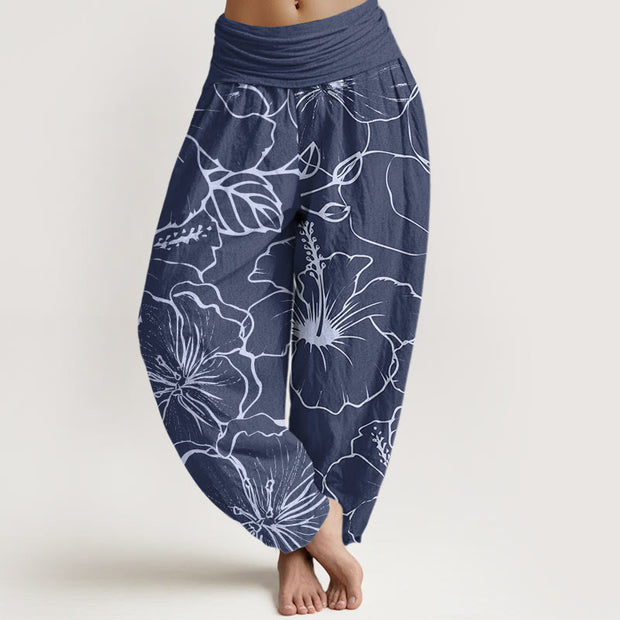 Buddha Stones Morning Glory Flowers Pattern Design Women's Elastic Waist Harem Pants