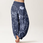 Buddha Stones Morning Glory Flowers Pattern Design Women's Elastic Waist Harem Pants