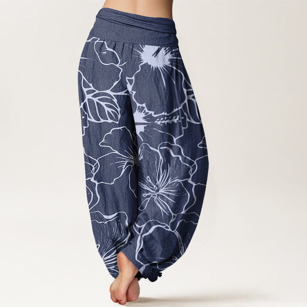 Buddha Stones Morning Glory Flowers Pattern Design Women's Elastic Waist Harem Pants