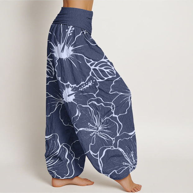 Buddha Stones Morning Glory Flowers Pattern Design Women's Elastic Waist Harem Pants
