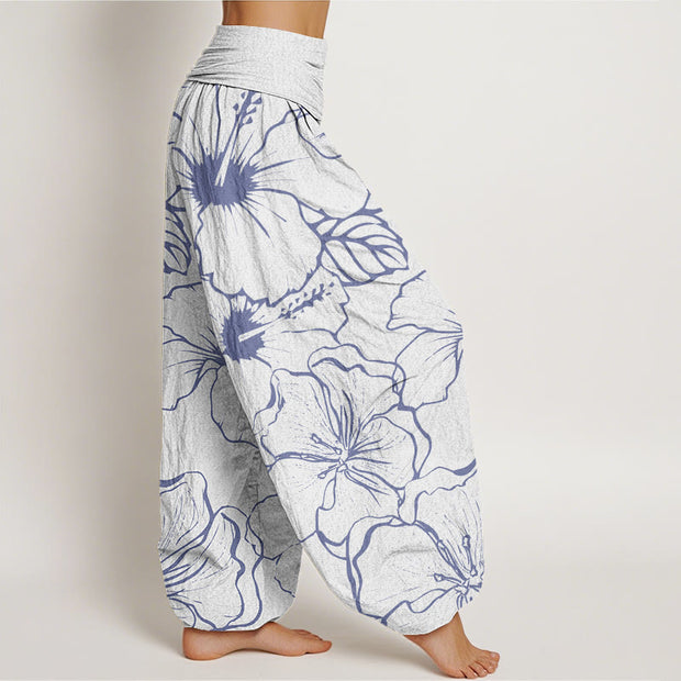 Buddha Stones Morning Glory Flowers Pattern Design Women's Elastic Waist Harem Pants