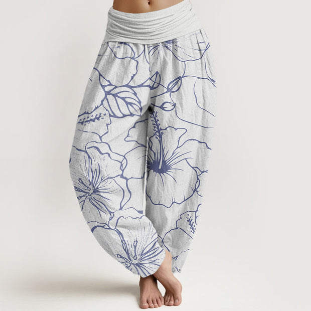 Buddha Stones Morning Glory Flowers Pattern Design Women's Elastic Waist Harem Pants