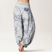Buddha Stones Morning Glory Flowers Pattern Design Women's Elastic Waist Harem Pants