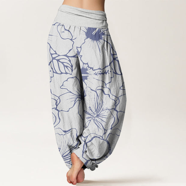 Buddha Stones Morning Glory Flowers Pattern Design Women's Elastic Waist Harem Pants