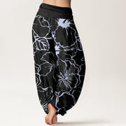 Buddha Stones Morning Glory Flowers Pattern Design Women's Elastic Waist Harem Pants