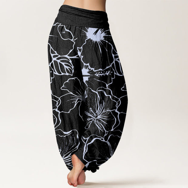 Buddha Stones Morning Glory Flowers Pattern Design Women's Elastic Waist Harem Pants