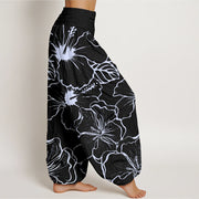 Buddha Stones Morning Glory Flowers Pattern Design Women's Elastic Waist Harem Pants