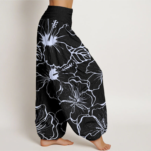 Buddha Stones Morning Glory Flowers Pattern Design Women's Elastic Waist Harem Pants