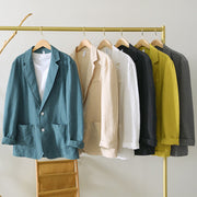 Buddha Stones Long Sleeve Button Placket Design Men's Cotton Linen Jacket Shirt With Pockets