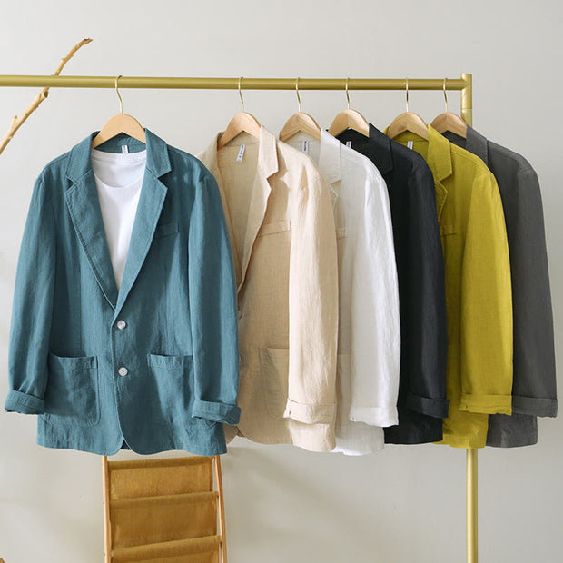 Buddha Stones Long Sleeve Button Placket Design Men's Cotton Linen Jacket Shirt With Pockets