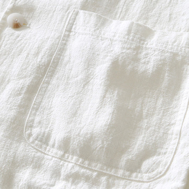Buddha Stones Long Sleeve Button Placket Design Men's Cotton Linen Jacket Shirt With Pockets