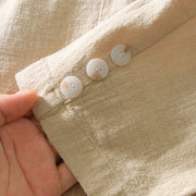 Buddha Stones Long Sleeve Button Placket Design Men's Cotton Linen Jacket Shirt With Pockets
