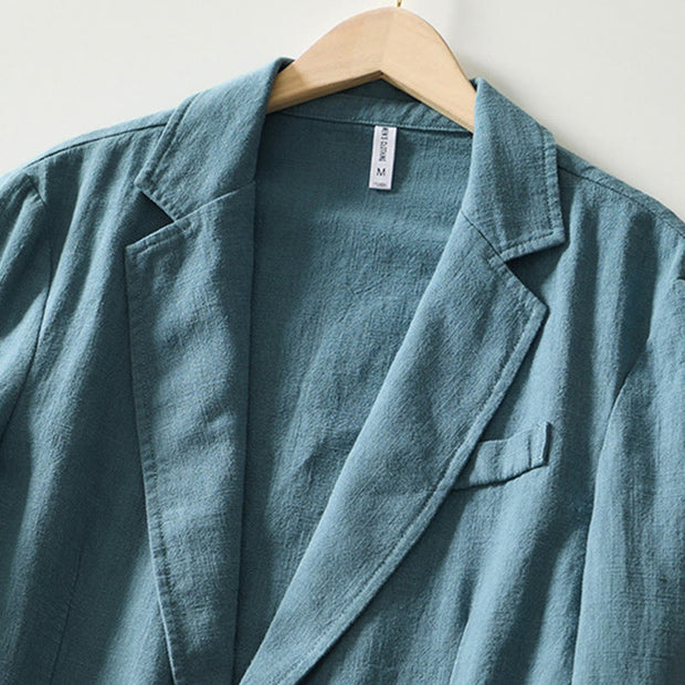Buddha Stones Long Sleeve Button Placket Design Men's Cotton Linen Jacket Shirt With Pockets