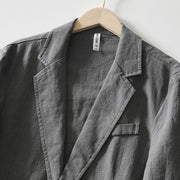 Buddha Stones Long Sleeve Button Placket Design Men's Cotton Linen Jacket Shirt With Pockets