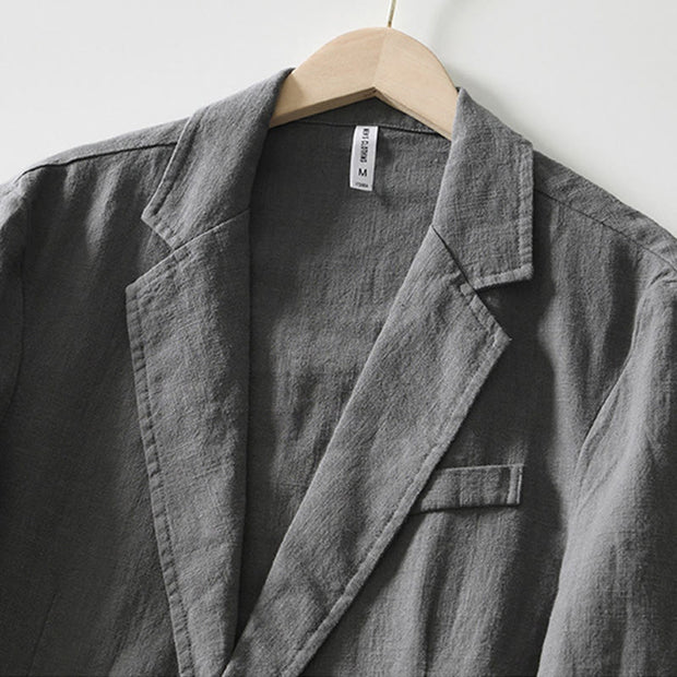 Buddha Stones Long Sleeve Button Placket Design Men's Cotton Linen Jacket Shirt With Pockets