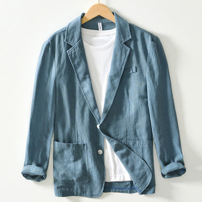 Buddha Stones Long Sleeve Button Placket Design Men's Cotton Linen Jacket Shirt With Pockets