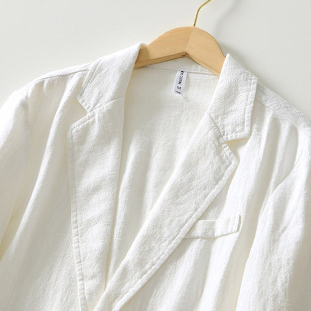Buddha Stones Long Sleeve Button Placket Design Men's Cotton Linen Jacket Shirt With Pockets