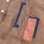 Buddha Stones Daily Plain Patch Color Matching Design Men's Short Sleeve Cotton Linen Shirt