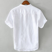 Buddha Stones Daily Plain Patch Color Matching Design Men's Short Sleeve Cotton Linen Shirt