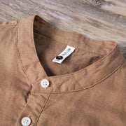 Buddha Stones Daily Plain Patch Color Matching Design Men's Short Sleeve Cotton Linen Shirt