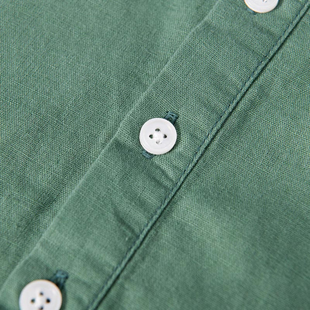 Buddha Stones Daily Plain Patch Color Matching Design Men's Short Sleeve Cotton Linen Shirt