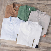 Buddha Stones Daily Plain Patch Color Matching Design Men's Short Sleeve Cotton Linen Shirt