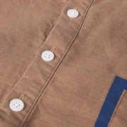Buddha Stones Daily Plain Patch Color Matching Design Men's Short Sleeve Cotton Linen Shirt
