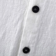 Buddha Stones Summer Casual Solid Color Button Design Stand Collar Men's Short Sleeve Cotton Linen Shirt WIth Pockets