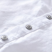 Buddha Stones Casual Solid Color Half Button Design Stand Collar Men's Short Sleeve Cotton Linen Shirt