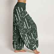 Buddha Stones Floral Lines Pattern Design Women's Elastic Waist Harem Pants