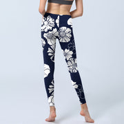 Buddha Stones Large White Petals Plants Pattern Print Gym Leggings Women's Yoga Pants