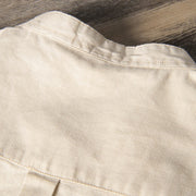 Buddha Stones Casual Daily Simple Buttons Design Stand Collar Men's Short Sleeve Cotton Linen Shirt With Front Pockets