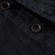 Buddha Stones Spring Daily Simple Buttons Design Stand Collar Men's Long Sleeve Cotton Linen Shirt With Pockets