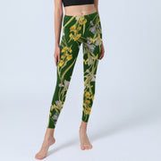 Buddha Stones Green Iris Pattern Print Gym Leggings Women's Yoga Pants