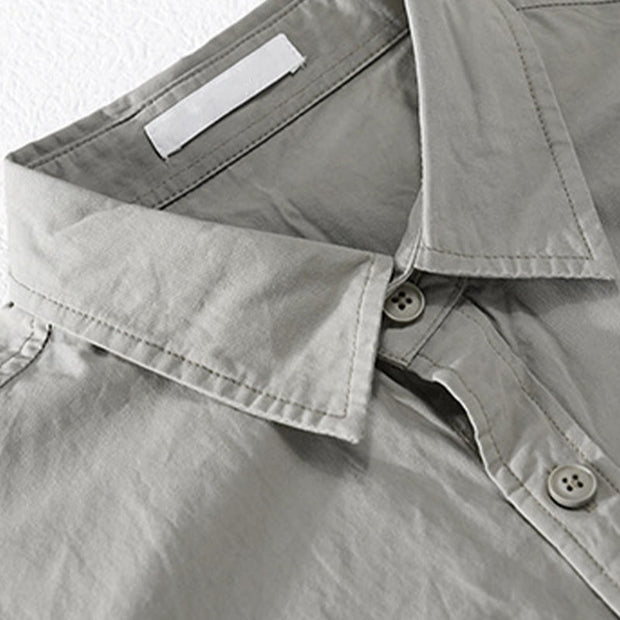 Buddha Stones Spring Daily Line Patchwork Design Lapel Men's Long Sleeve Cotton Linen Shirt With Pockets