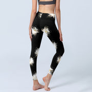 Buddha Stones Black White Lotus Petals Pattern Print Gym Leggings Women's Yoga Pants