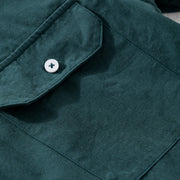 Buddha Stones Daily Casual Pure Color Lapel Men's Short Sleeve Cotton Linen Shirt With Pockets
