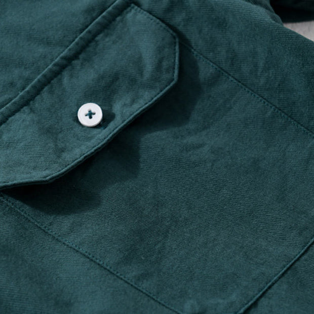 Buddha Stones Daily Casual Pure Color Lapel Men's Short Sleeve Cotton Linen Shirt With Pockets
