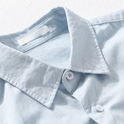 Buddha Stones Daily Casual Pure Color Lapel Men's Short Sleeve Cotton Linen Shirt With Pockets