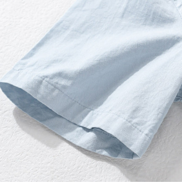 Buddha Stones Daily Casual Pure Color Lapel Men's Short Sleeve Cotton Linen Shirt With Pockets