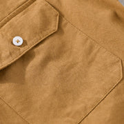 Buddha Stones Daily Casual Pure Color Lapel Men's Short Sleeve Cotton Linen Shirt With Pockets