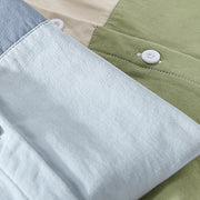 Buddha Stones Spring Stitching Contrast Color Lapel Long Sleeve Button Design Men's Cotton Linen Shirt With Pockets