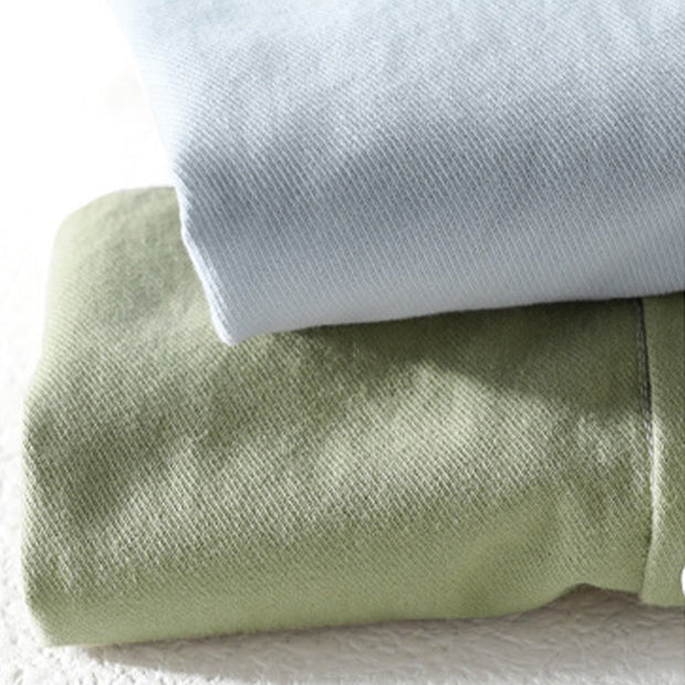 Buddha Stones Spring Stitching Contrast Color Lapel Long Sleeve Button Design Men's Cotton Linen Shirt With Pockets