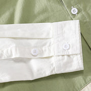 Buddha Stones Spring Stitching Contrast Color Lapel Long Sleeve Button Design Men's Cotton Linen Shirt With Pockets